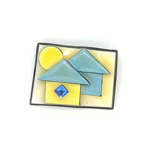 Vintage HOUSE PINS BY LUCINDA Mixed Materials Abstract Home Pin Brooch